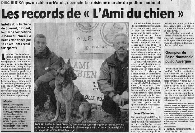 Article La Montagne L'Ami du chien podium championnat de France